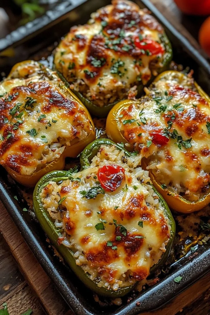 Stuffed bell peppers with rice and vegetables on a plate