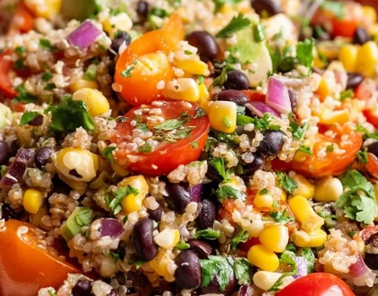 Colorful Sweet Corn and Black Bean Quinoa Salad in a bowl
