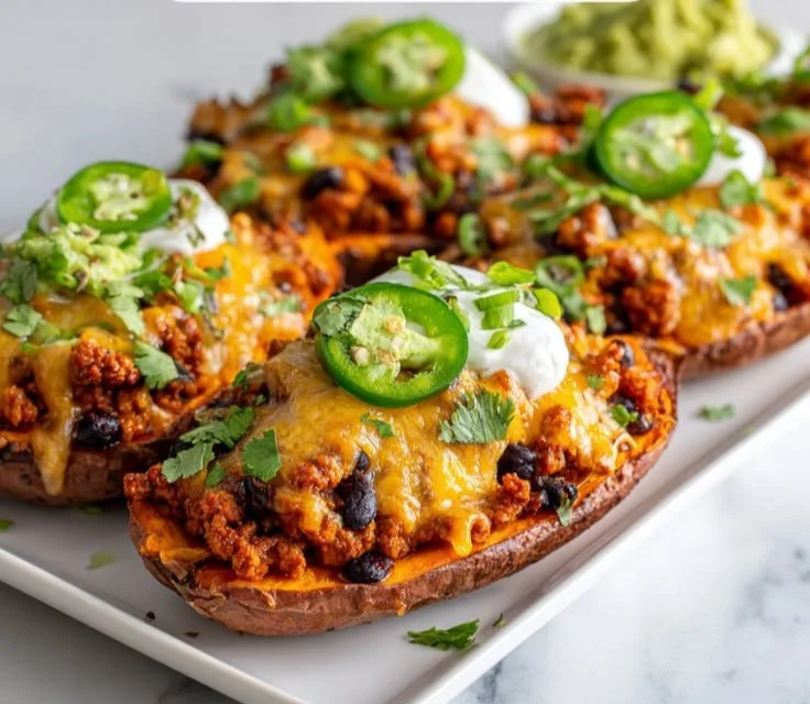 High-protein sweet potato boats filled with healthy ingredients
