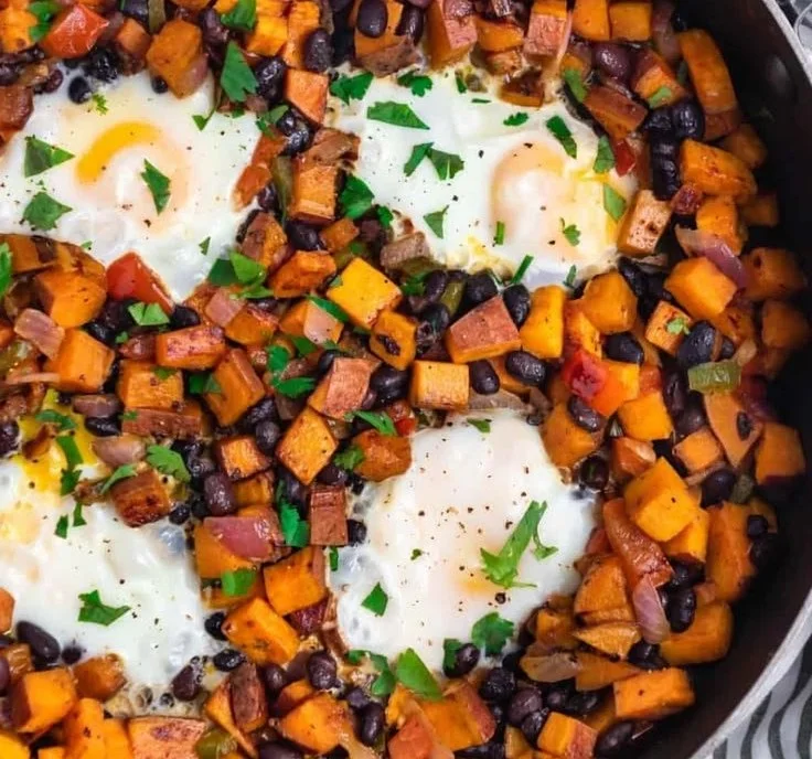 Sweet Potato Breakfast Hash with colorful vegetables and herbs
