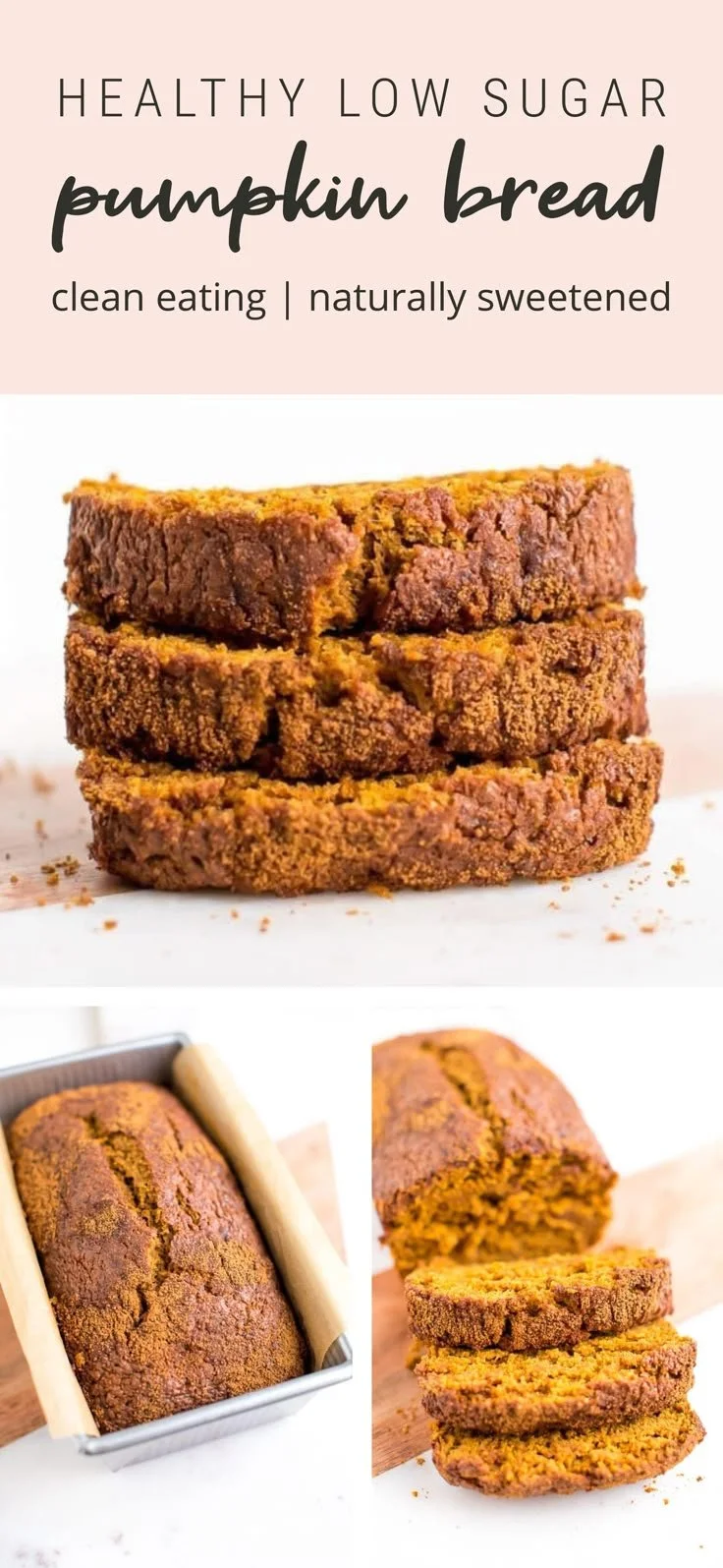 Slices of healthy low sugar pumpkin bread on a wooden table