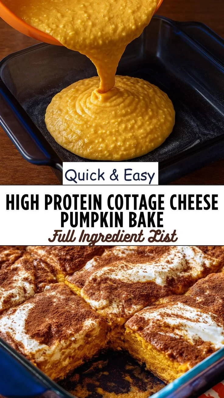 High protein cottage cheese pumpkin bake served in a dish