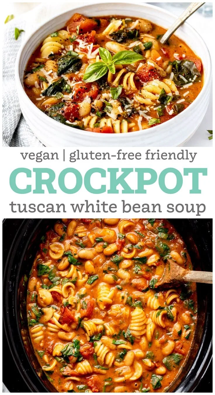 Delicious crockpot Tuscan Soup with White Beans, a hearty Italian dish