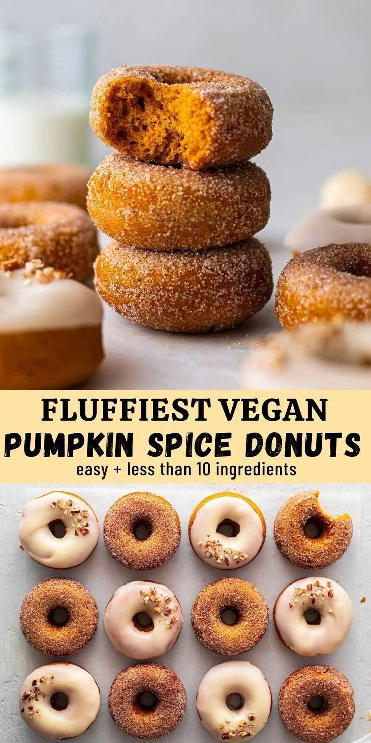 Delicious vegan pumpkin spice donuts topped with glaze and spices