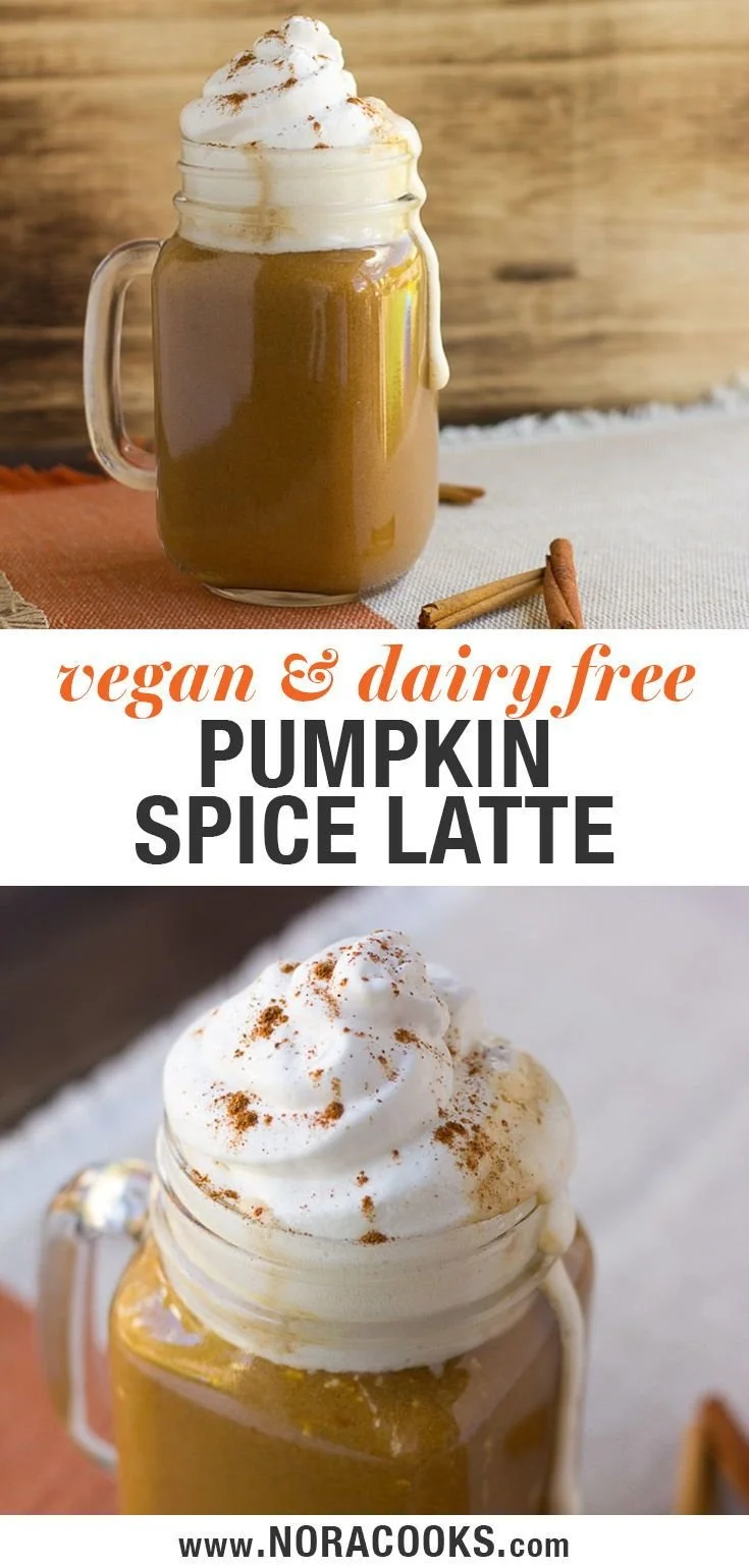 Vegan Pumpkin Spice Latte in a cozy fall setting with whipped cream on top.