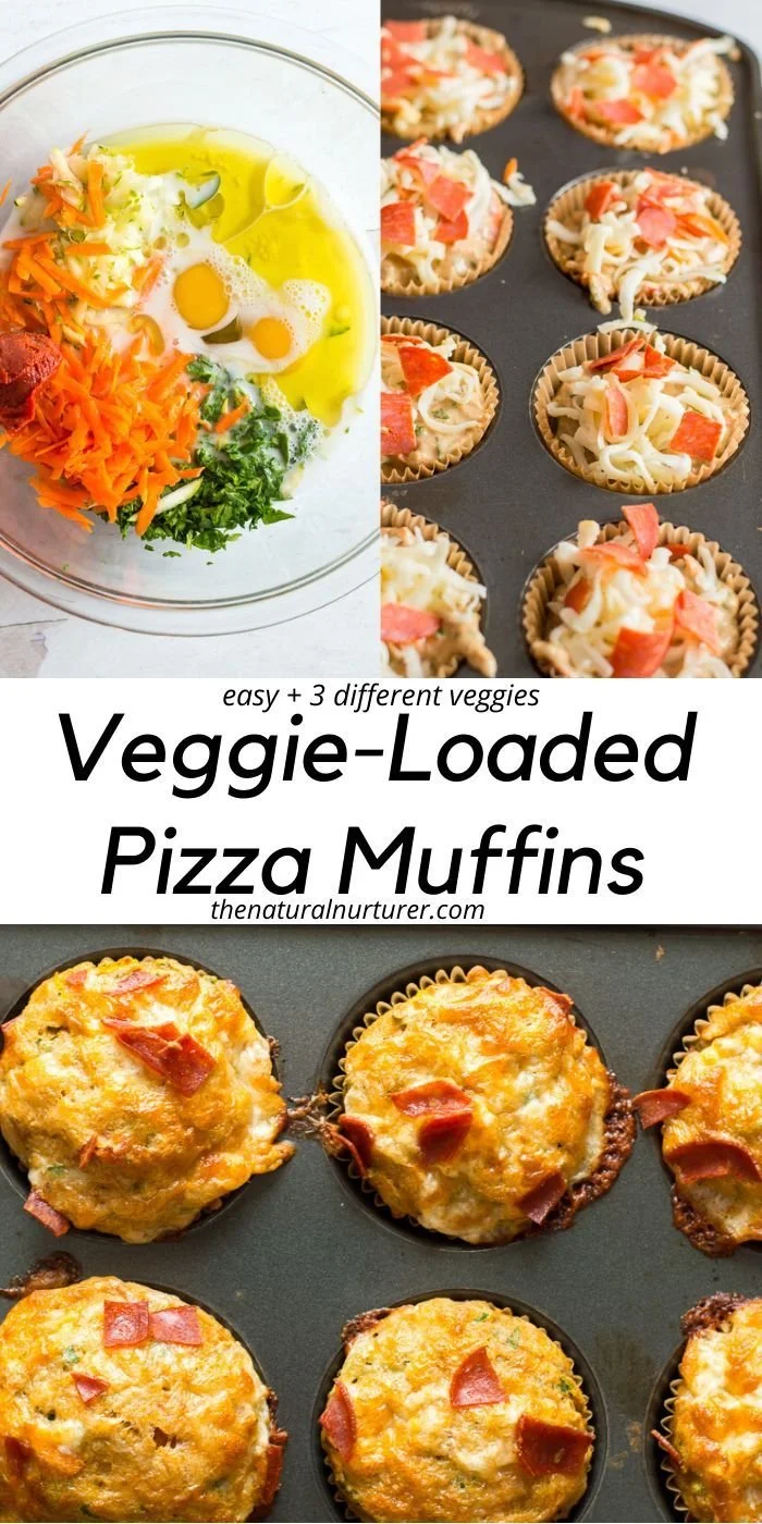 Veggie-loaded pizza muffins topped with fresh vegetables and cheese