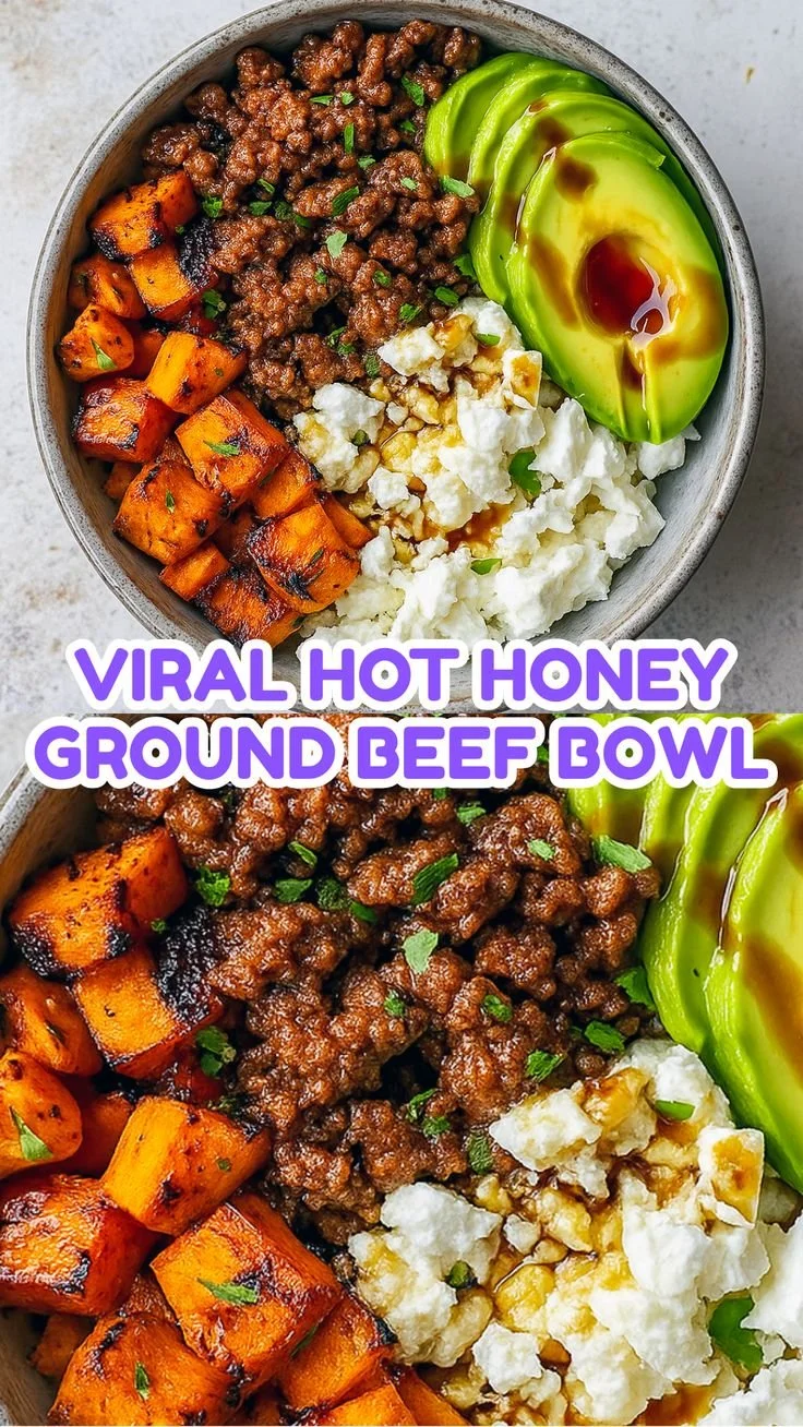 Viral Hot Honey Ground Beef Bowl with high protein and fiber for meal prep.