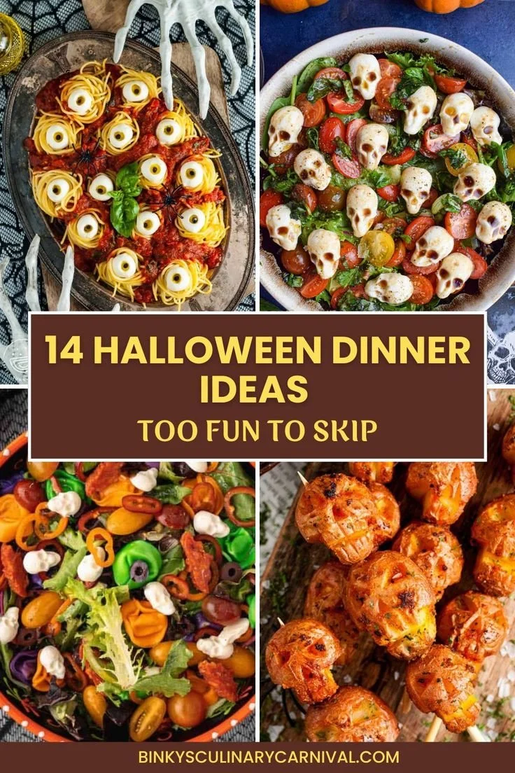 Spooky Halloween dinner ideas featuring themed dishes and decorations.