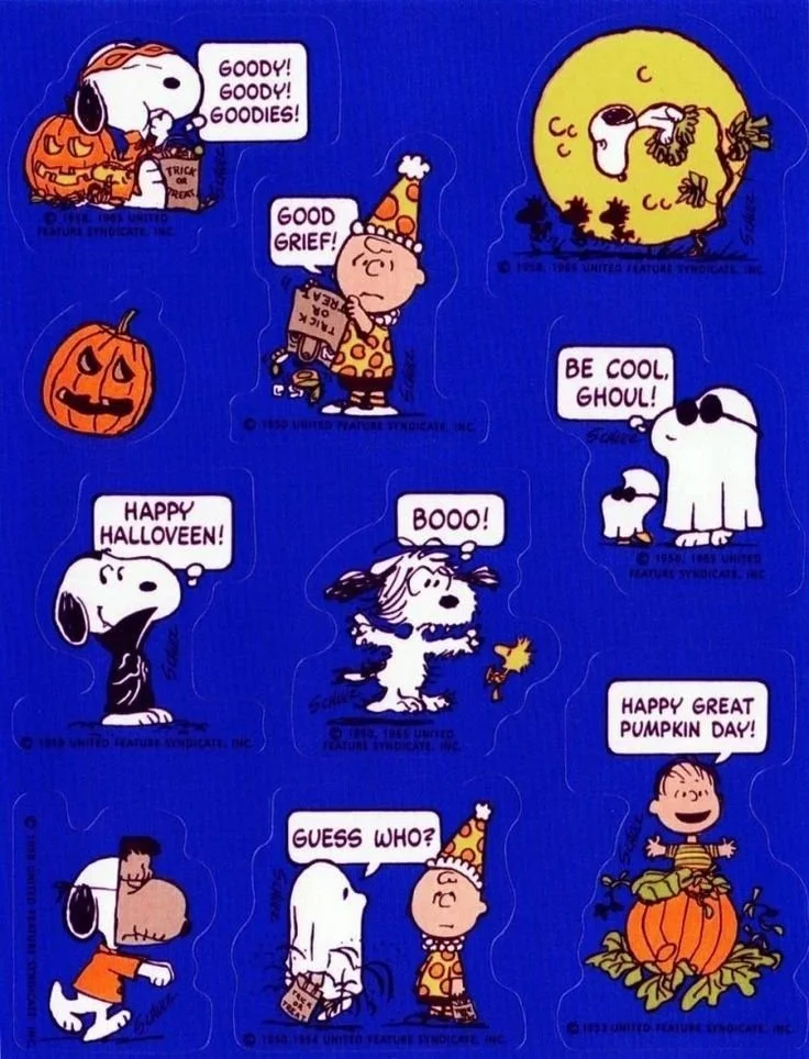 1970s Halloween aesthetic Peanuts stickers featuring Snoopy designs for scrapbooking