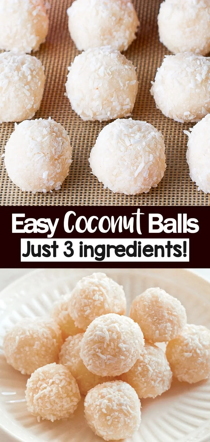 3 ingredient coconut balls on a plate, a simple and delicious coconut dessert