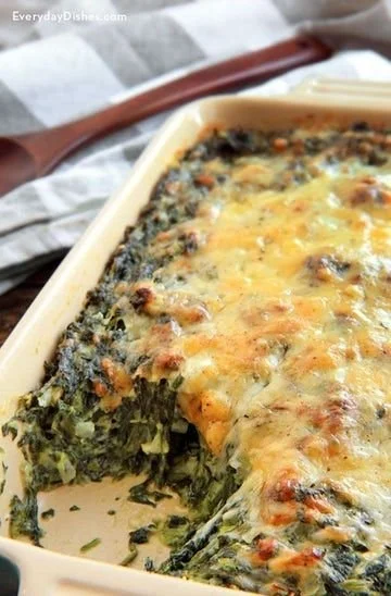 Creamy spinach casserole with cheese, a perfect Thanksgiving side dish
