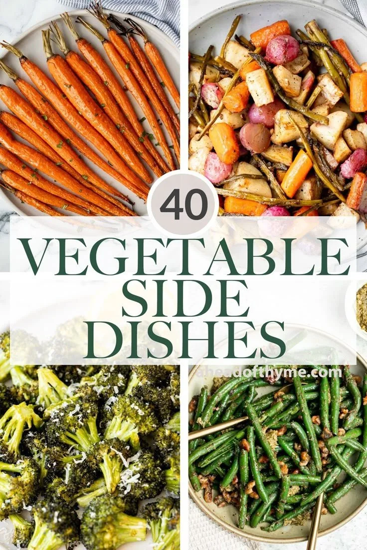 A variety of colorful vegetable sides on a wooden table, ideal for healthy meals