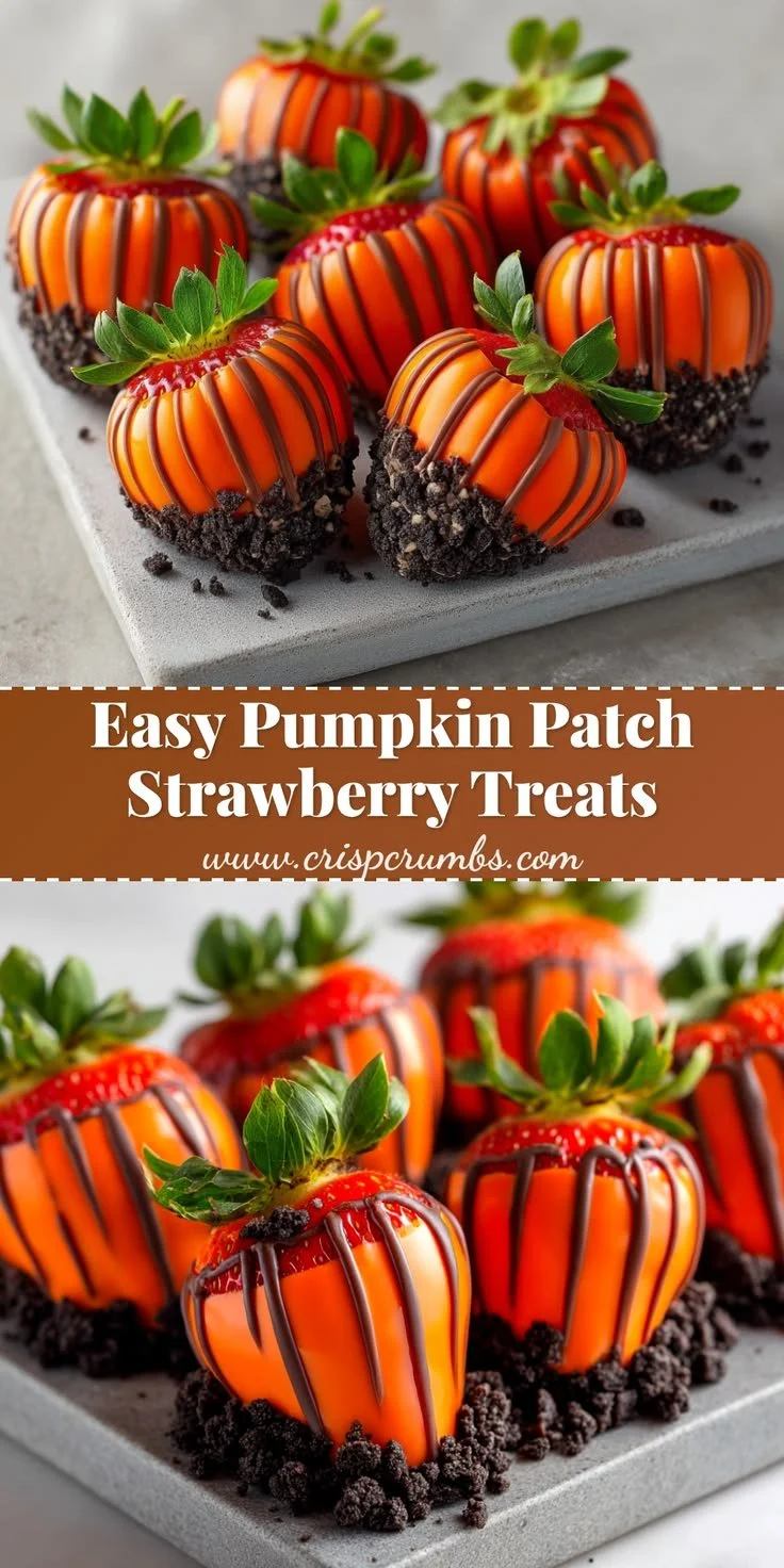 Pumpkin patch strawberries decorated for fall and Halloween treats