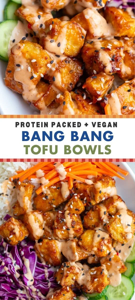Crispy Air Fryer Bang Bang Tofu served on a plate with dipping sauce