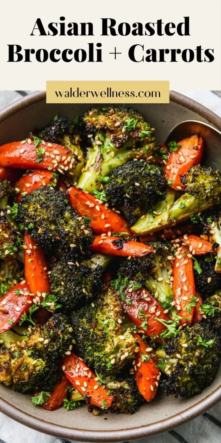 Asian roasted broccoli and carrots cooked with flavorful seasonings
