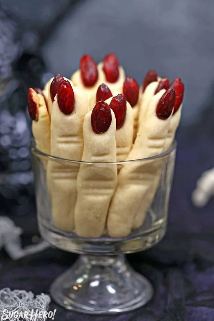 Baked witch finger cookies decorated for Halloween festivities