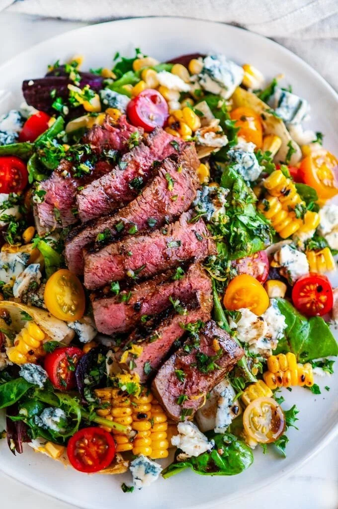 Balsamic Steak Salad with Gorgonzola and Grilled Corn by Aberdeen's Kitchen