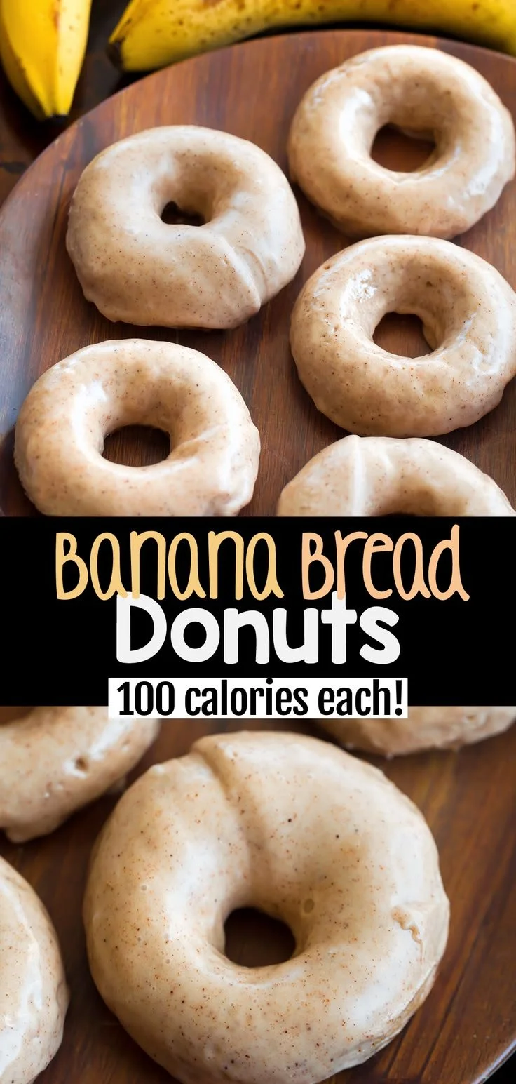 Healthy baked banana bread donuts topped with icing on a plate