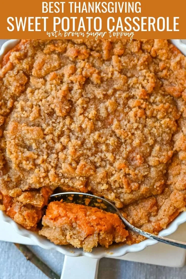 Delicious sweet potato casserole with brown sugar and pecan topping
