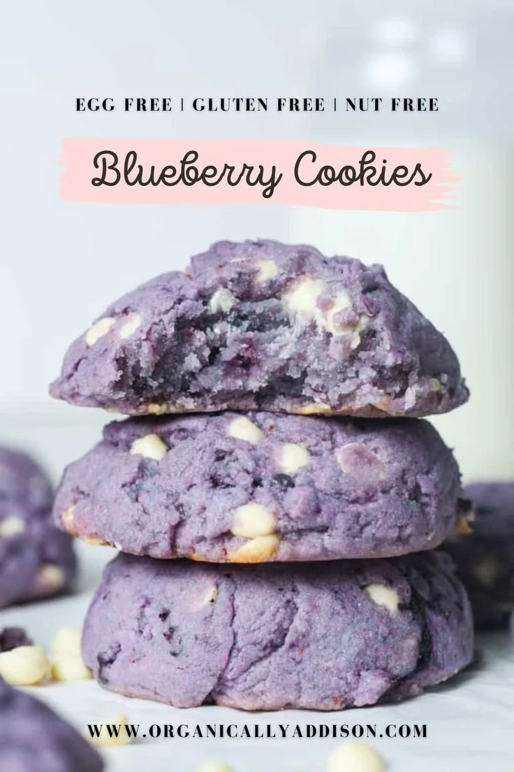 Homemade blueberry cookies fresh out of the oven on a cooling rack