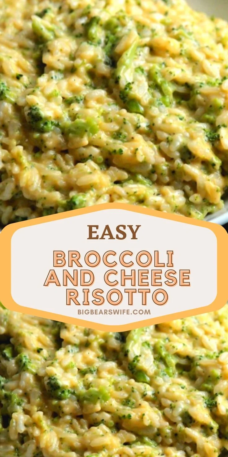 Bowl of creamy Broccoli Cheese Risotto with fresh broccoli and melted cheese.