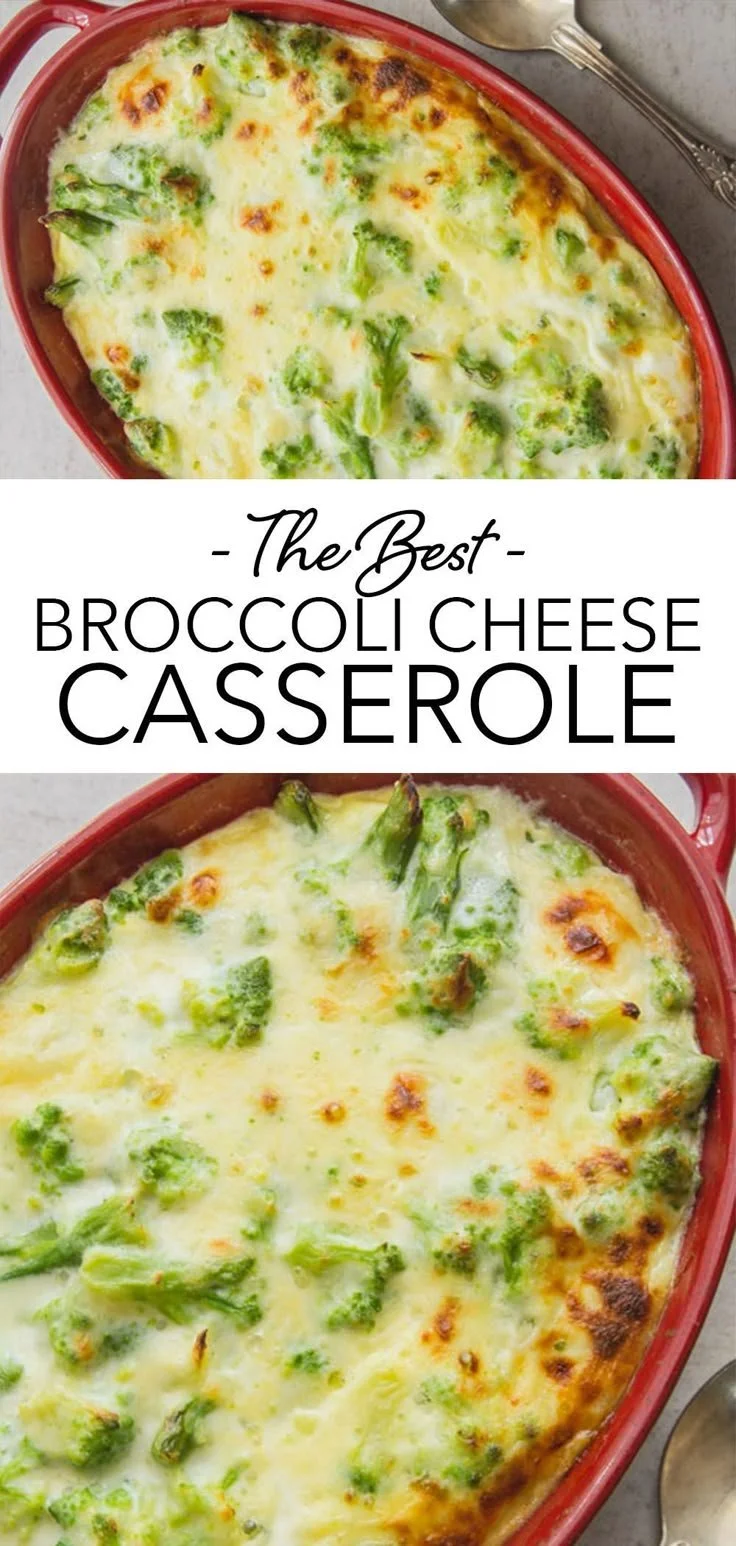 Delicious Broccoli Cheese Bake topped with bubbling cheese and fresh broccoli.