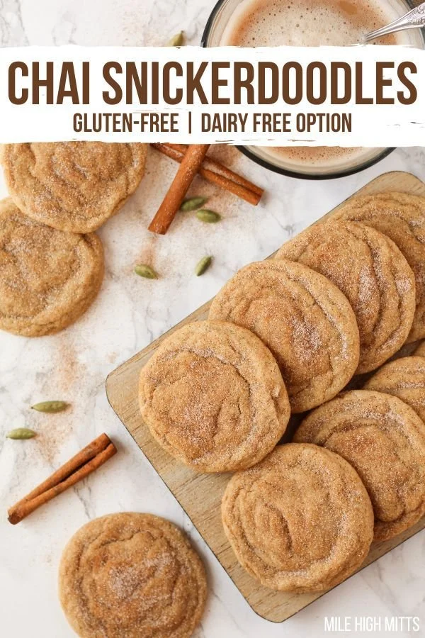 Gluten-free and dairy-free Chai Snickerdoodles on a rustic wooden background.