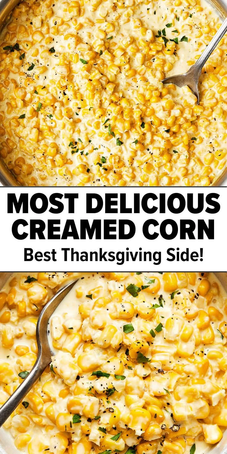 Delicious creamed corn Thanksgiving side dish served in a bowl