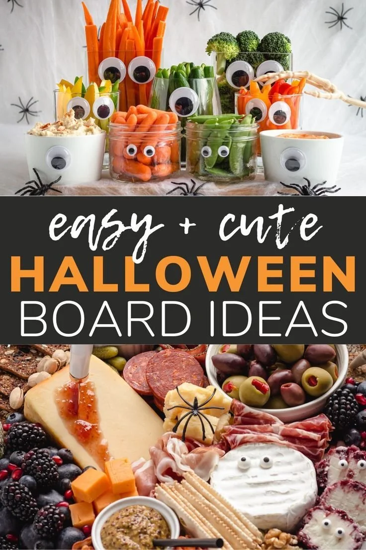 Cute Halloween board featuring easy ideas for festive decorations and treats.