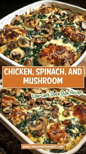 Low-carb chicken spinach mushroom bake fresh out of the oven