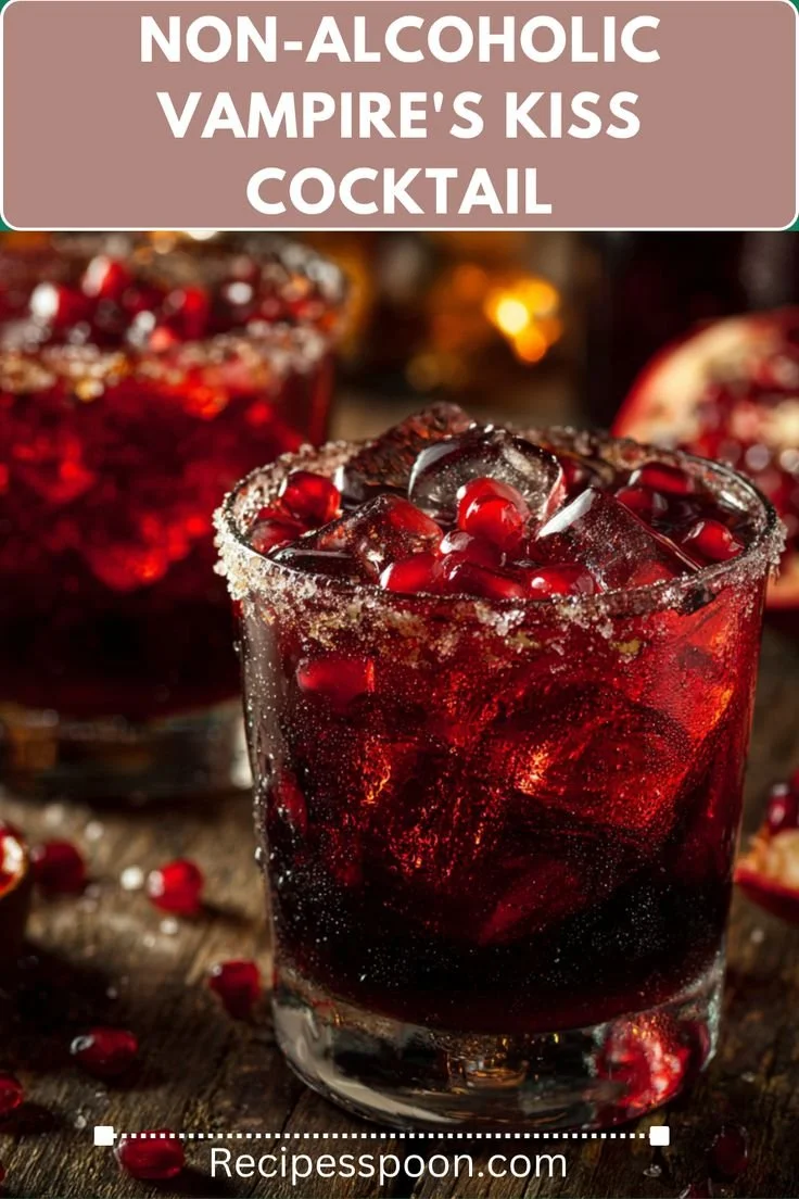 Non-alcoholic Vampire's Kiss Cocktail served in a glass with garnishes