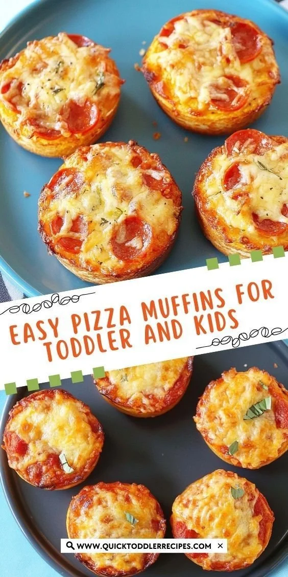 Plate of delicious easy pizza muffins for toddlers and kids.