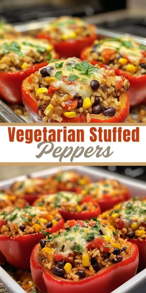 Delicious easy vegetarian stuffed peppers filled with rice, beans, and spices
