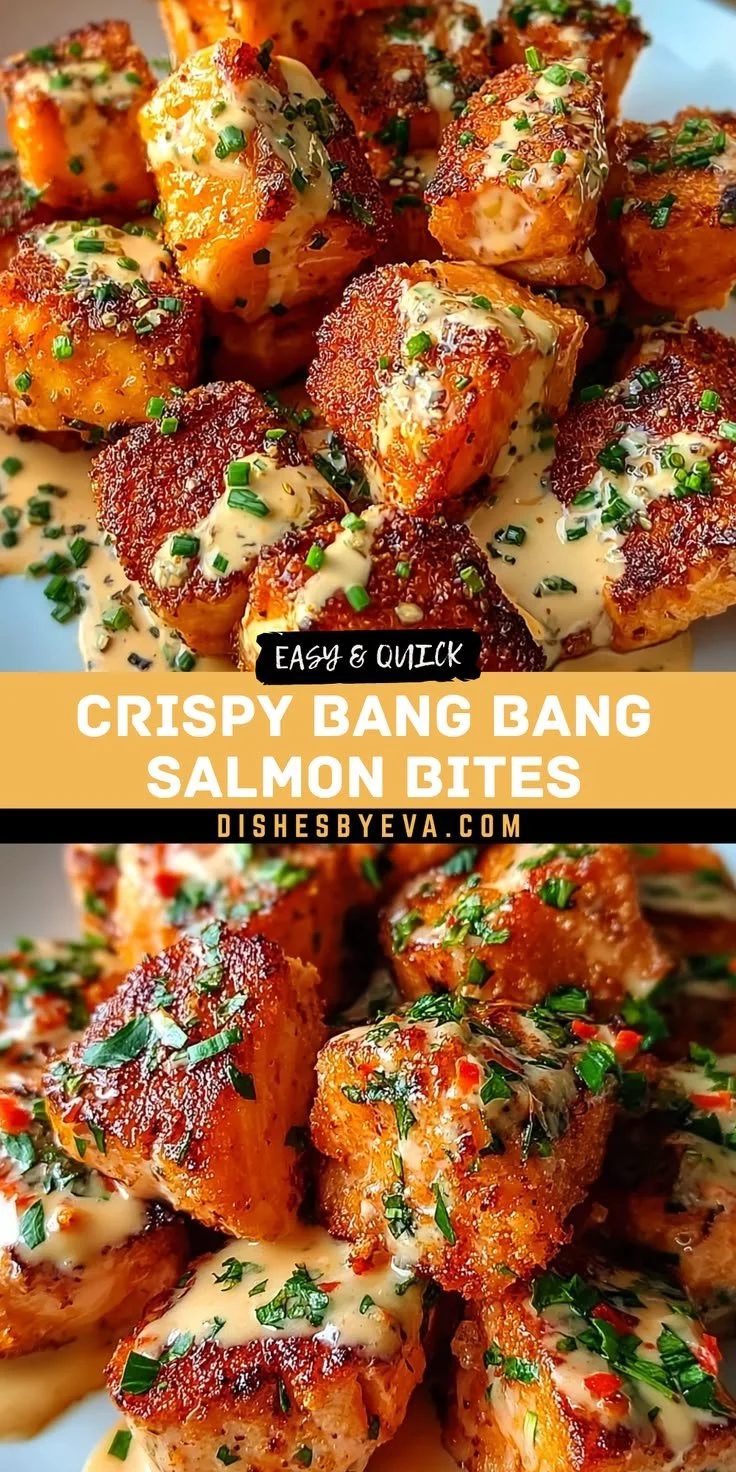 Crispy Bang Bang Salmon Bites served on a plate with dipping sauce.