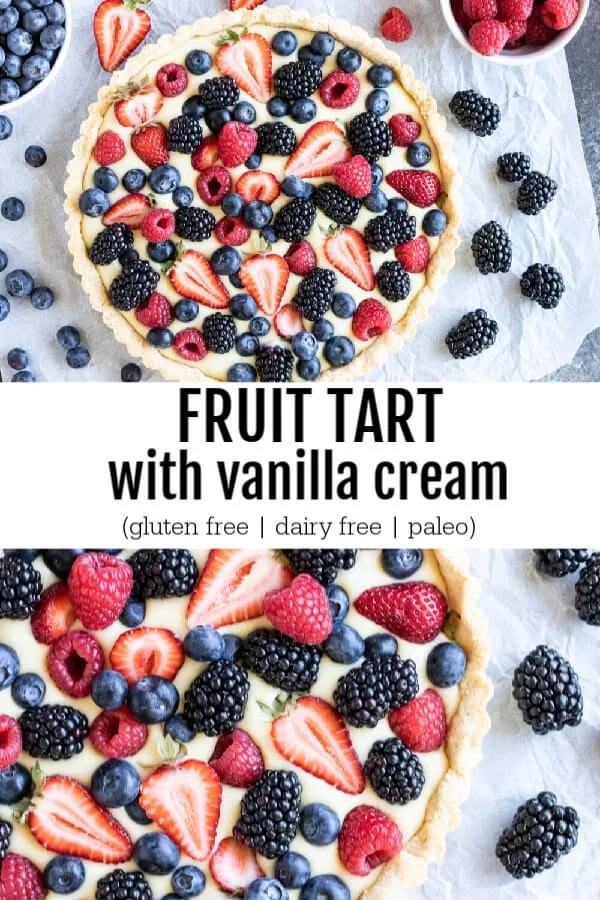Gluten-free and dairy-free Fruit Tart with Vanilla Cream topped with fresh fruits