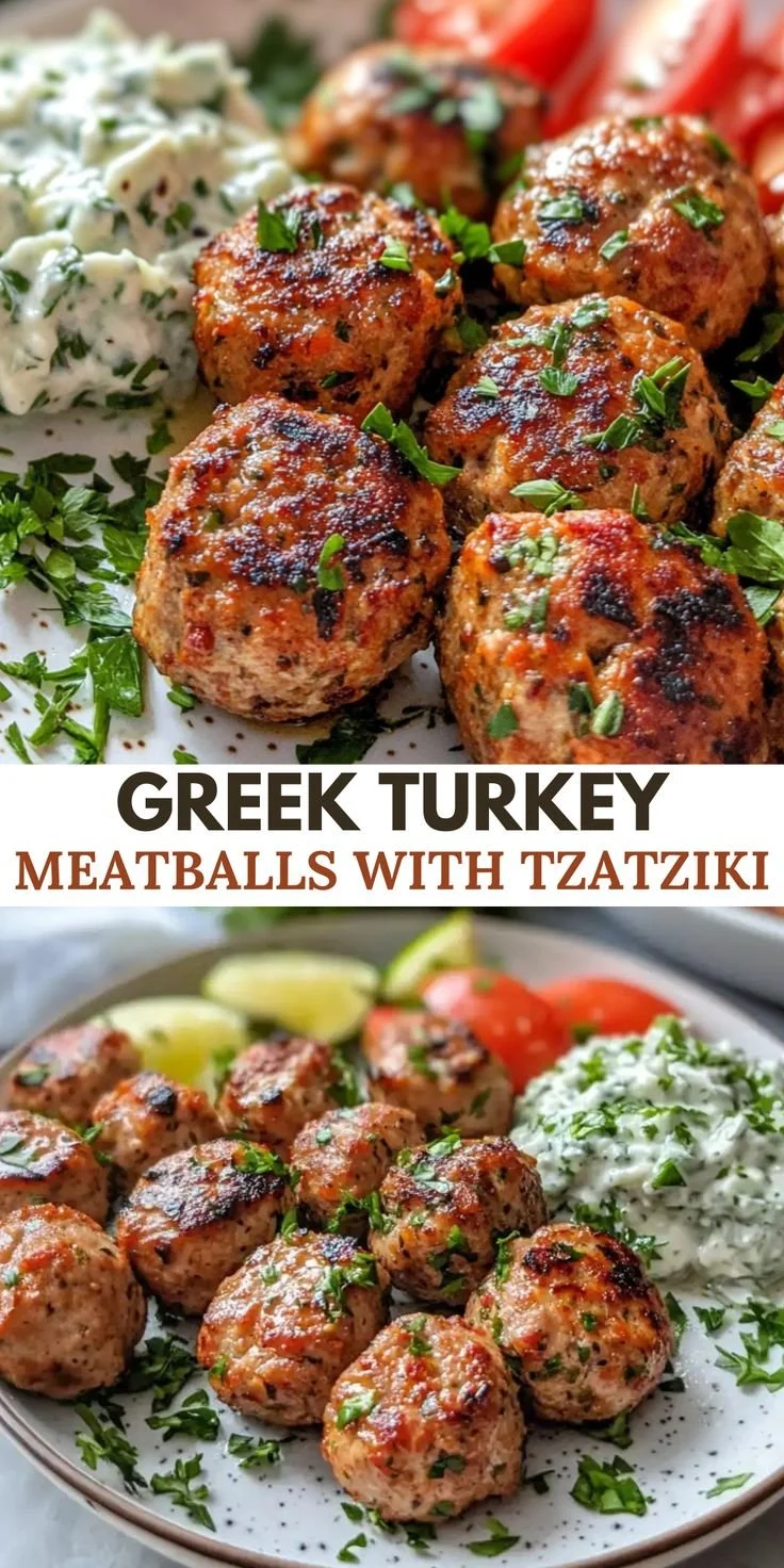 Delicious Greek Turkey Meatballs served with homemade tzatziki sauce