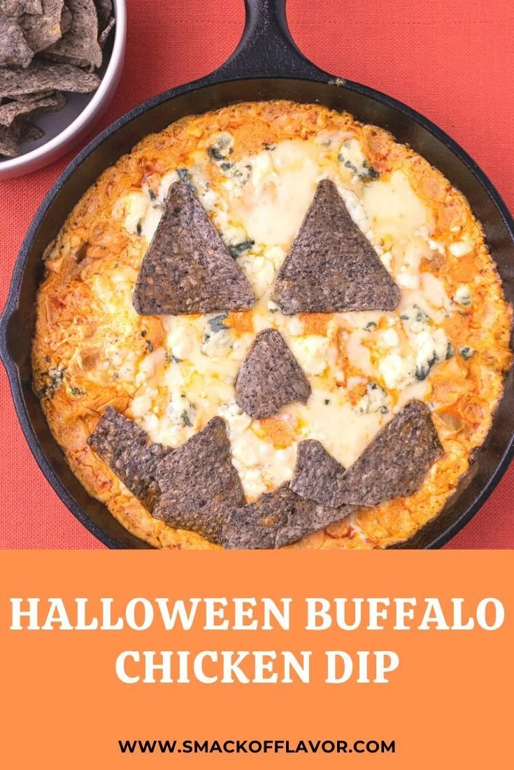 Halloween-themed Buffalo Chicken Dip served in a spooky dish