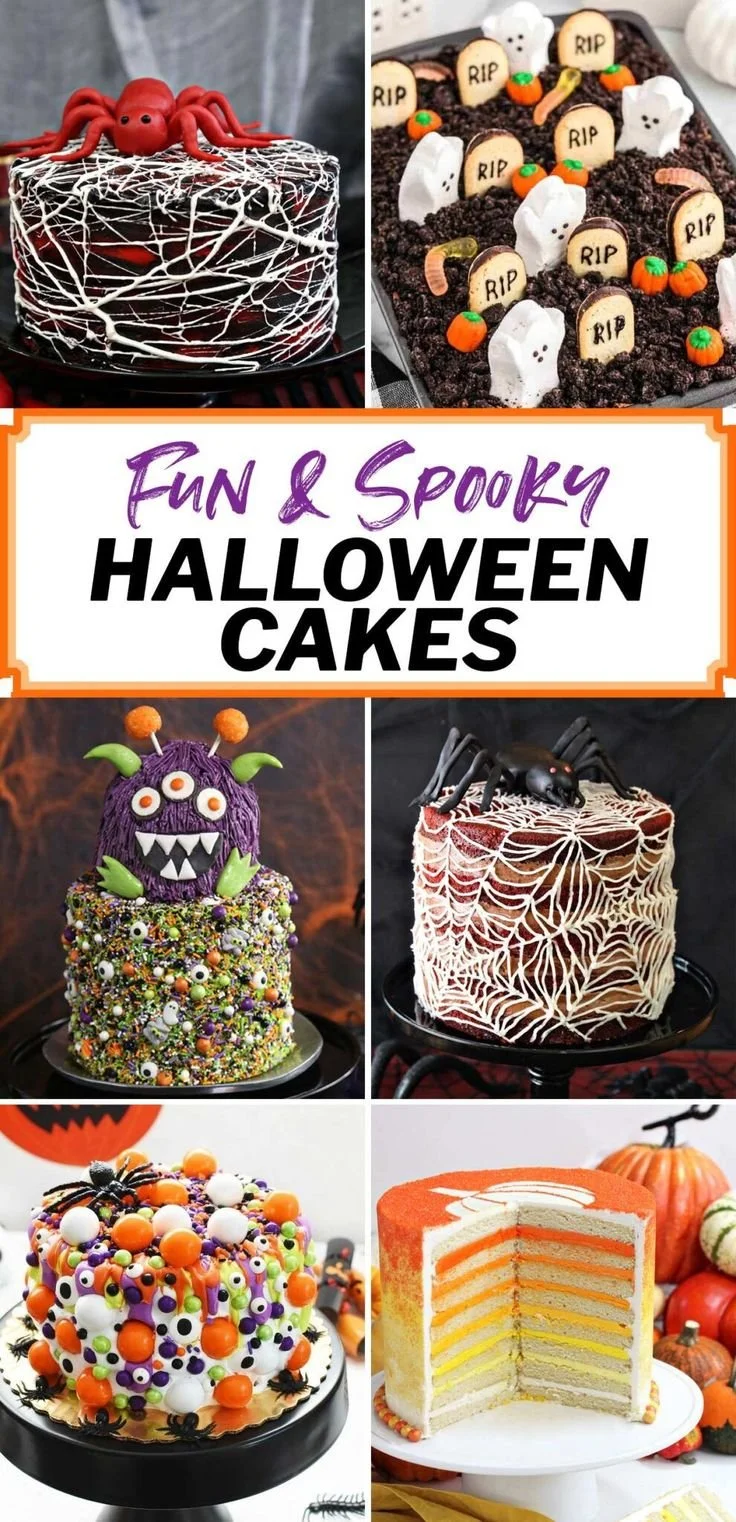 Creative Halloween cake designs with spooky decorations and delicious recipes