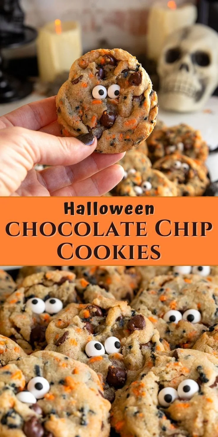 Halloween chocolate chip cookies decorated for spooky celebrations