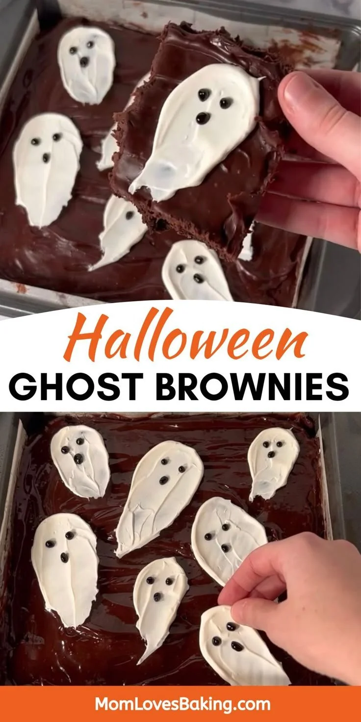 Delicious Halloween ghost brownies decorated with spooky icing