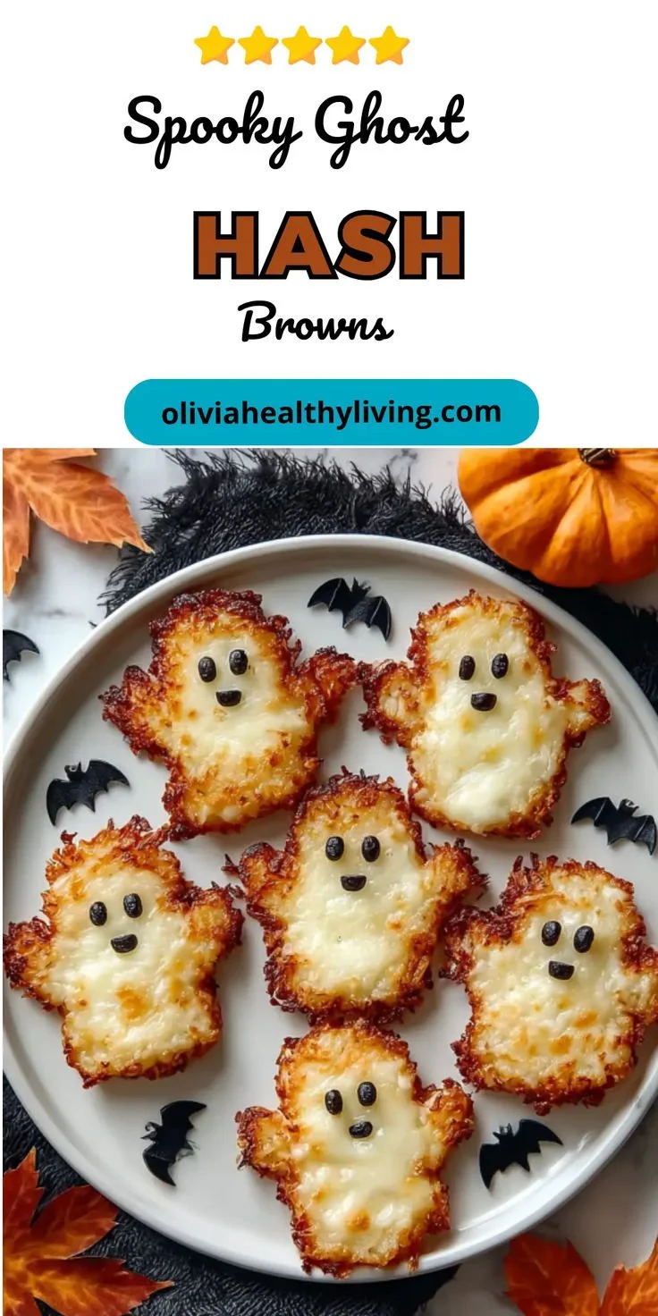 Delicious ghost-shaped Halloween Hash Browns on a spooky plate