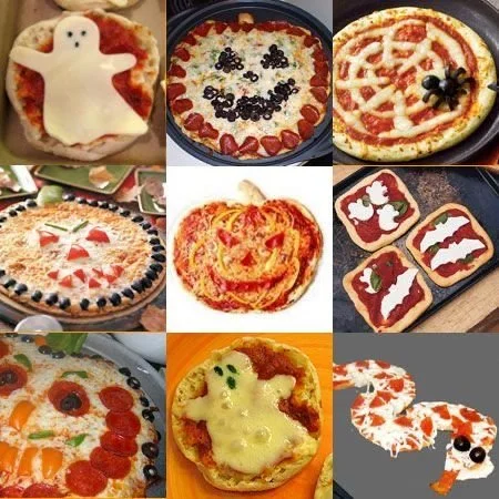 Halloween pizza featuring spooky shapes for a festive party meal