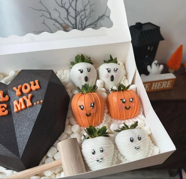 Delicious Halloween strawberries decorated for spooky festivities