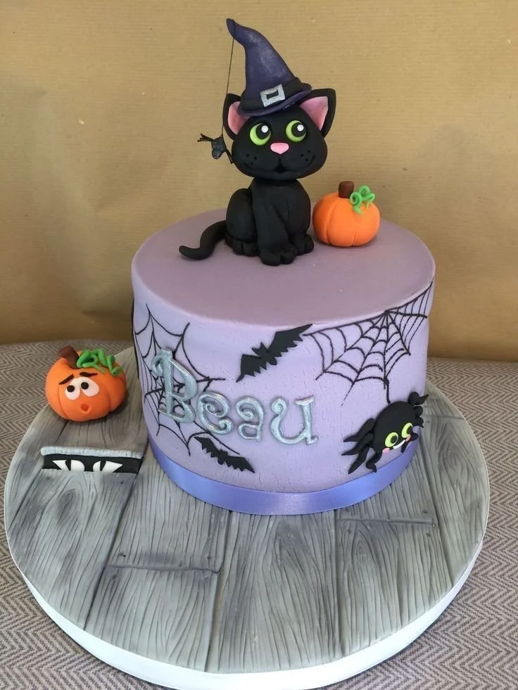 Halloween Witches Black Cat Cake decorated for spooky celebrations