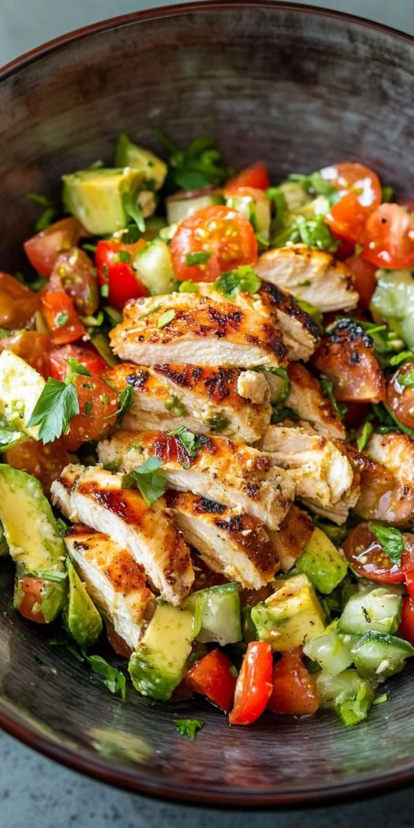 Healthy avocado chicken salad recipe with fresh ingredients
