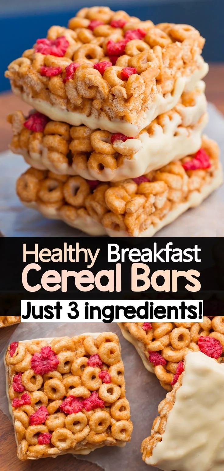 Homemade healthy breakfast cereal bars made with just three ingredients.