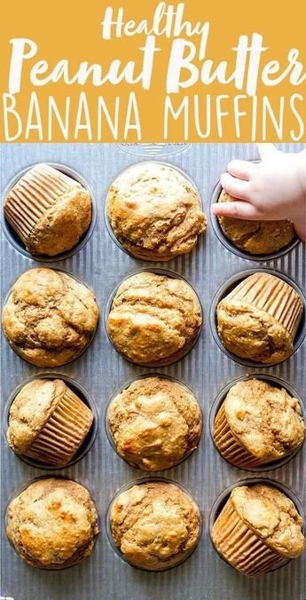 Healthy peanut butter banana muffins topped with maple syrup on a plate