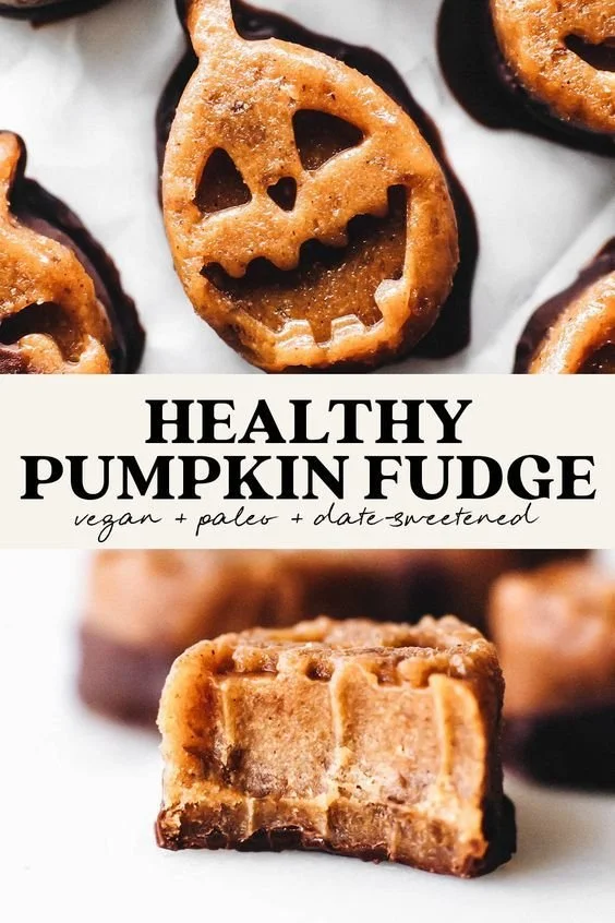Healthy pumpkin fudge with Medjool dates for Halloween desserts