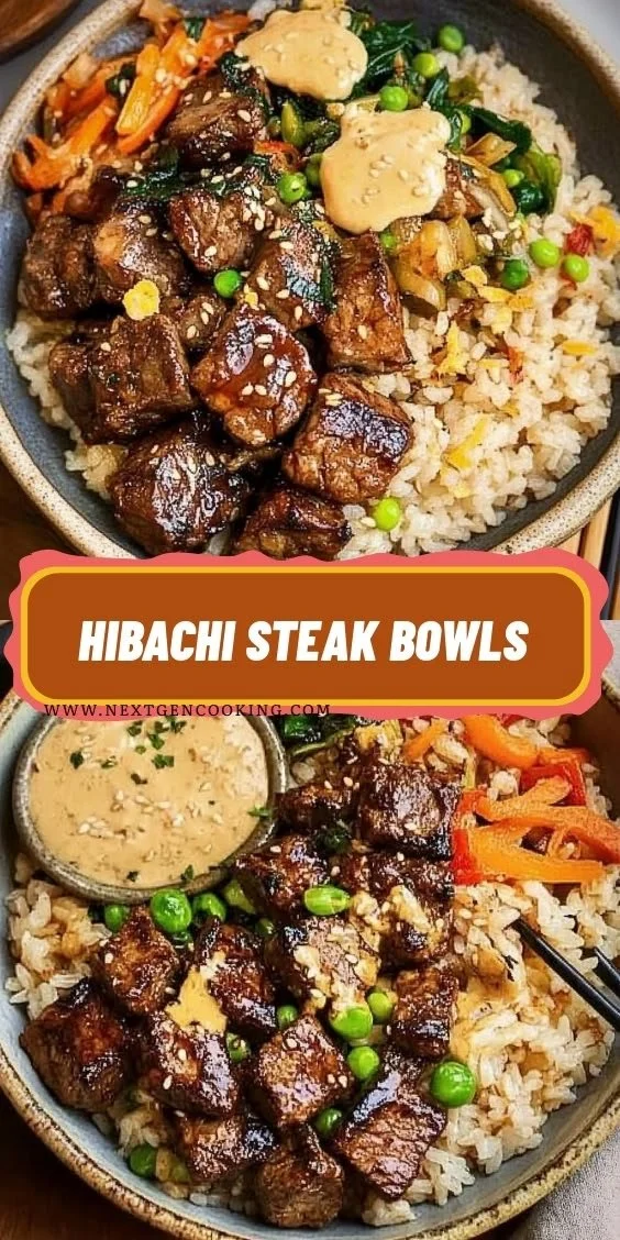 Delicious hibachi steak bowl with fresh vegetables and rice
