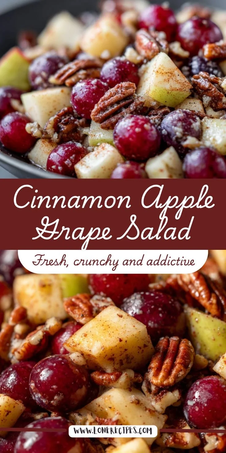 Cinnamon-spiced apple and red grape salad with toasted pecans and honey drizzle